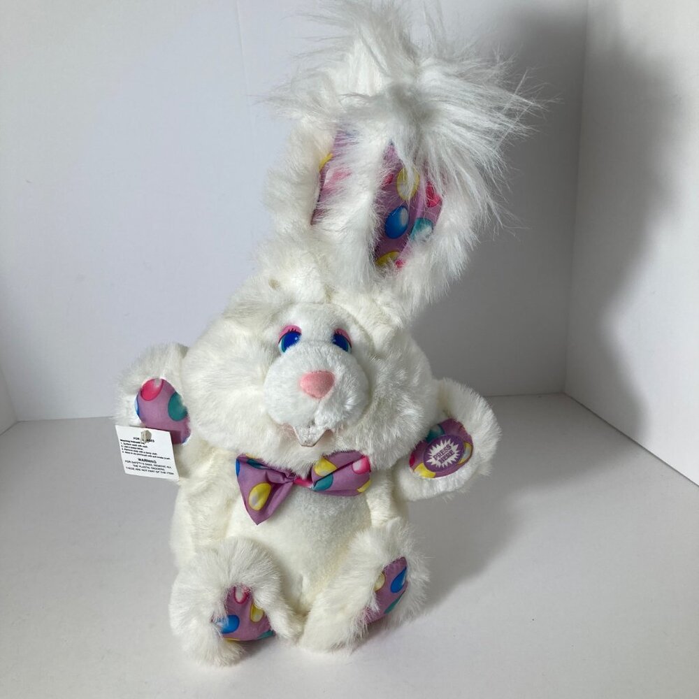 Vintage 1993 Giggle Bunny Easter Bunny Egg Tie White Purple 14"‎ Works Tags